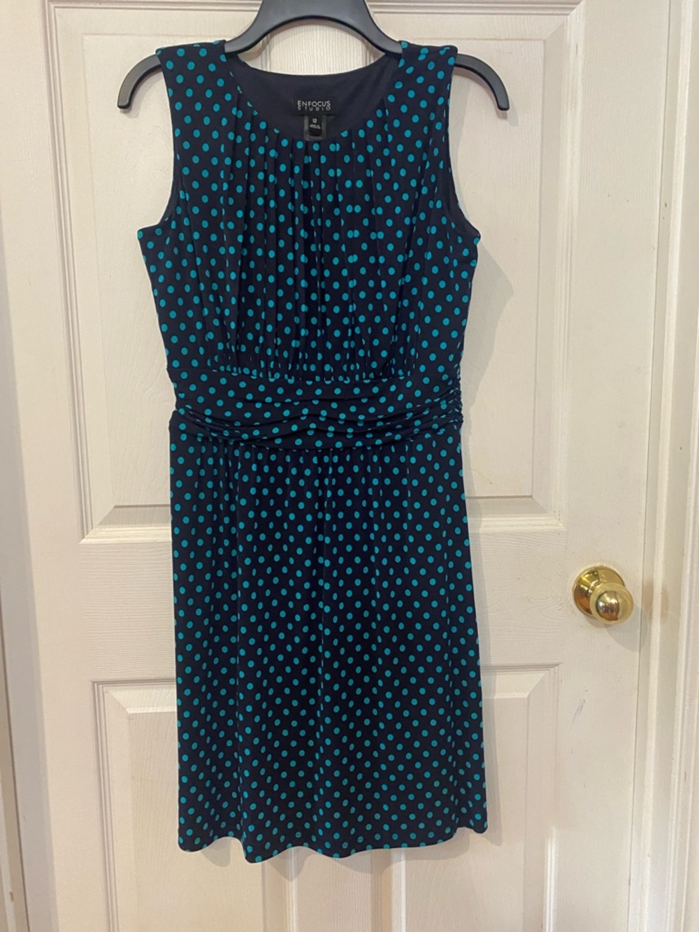 Enfocus Studio Black Dress with Teal Polka Dots - Sleeveless Midi